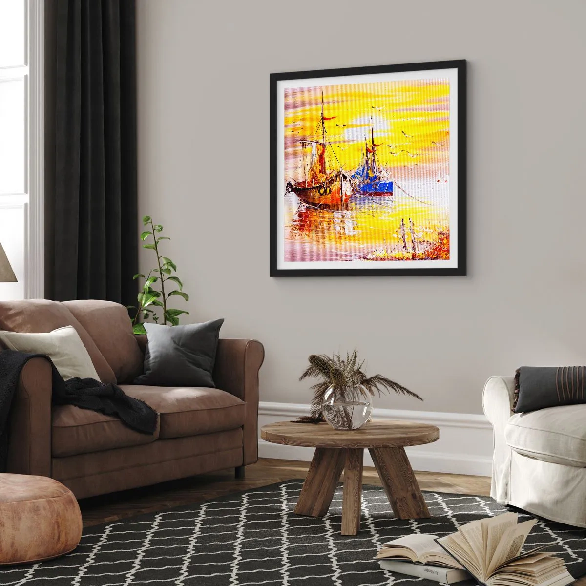 Plakat i sort ramme - Et velfortjent hvil i havnen - 30x30 cm