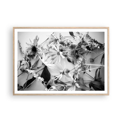 Plakat i ramme af lyst egetræ - Blomster uden buket - 100x70 cm