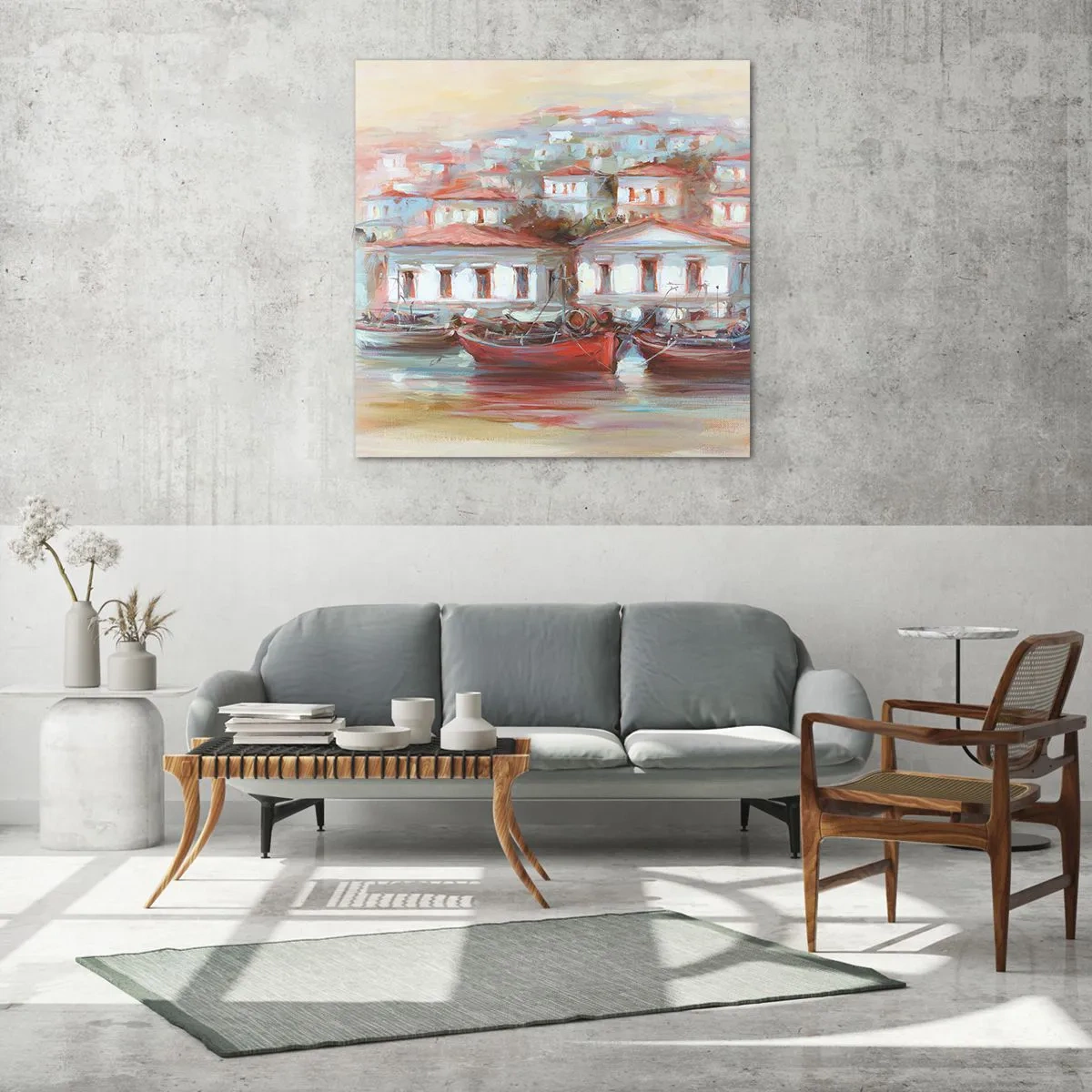 Billede på glas - Lykkelig by - 40x40 cm