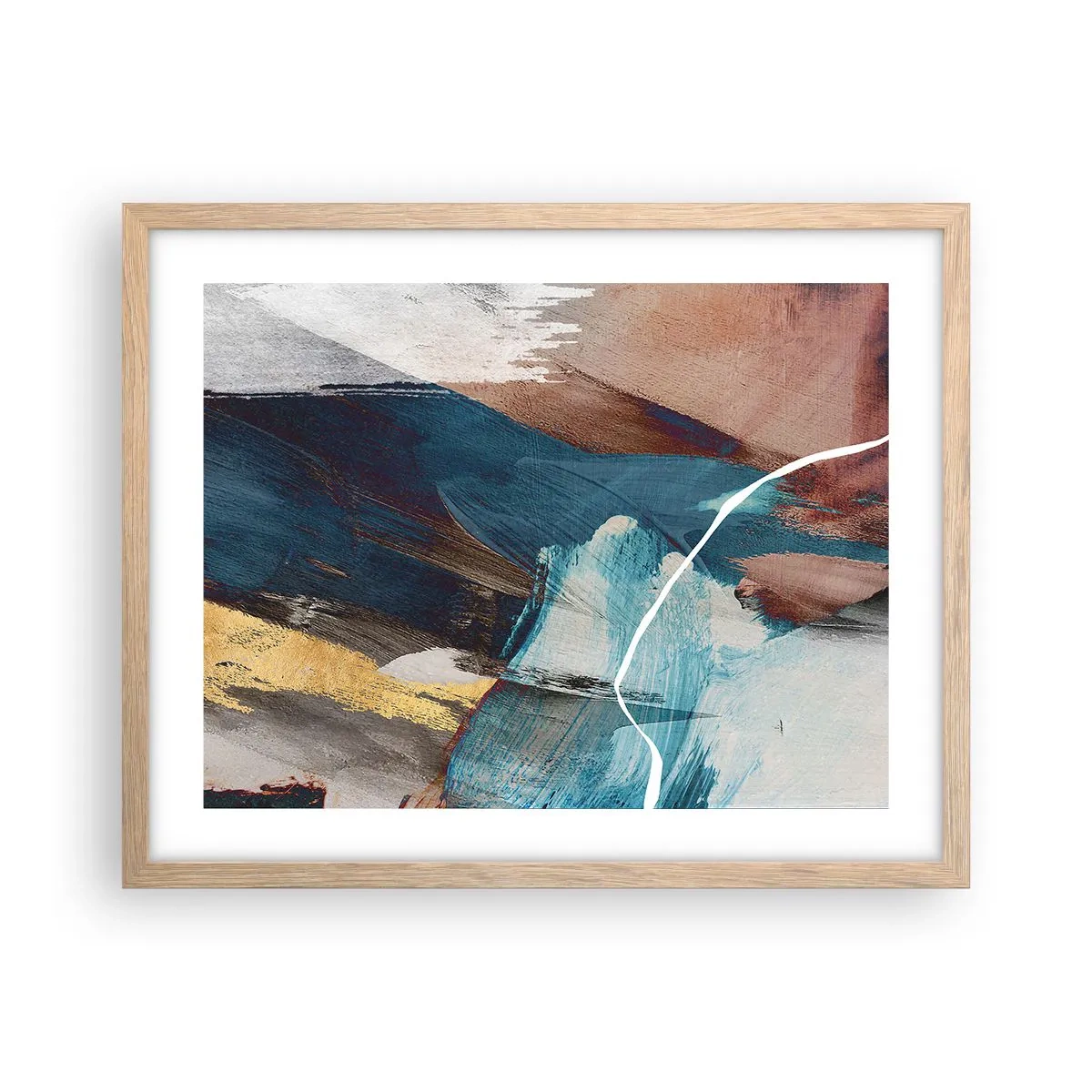 Plakat i ramme af lyst egetræ - Med flair og energi - 50x40 cm