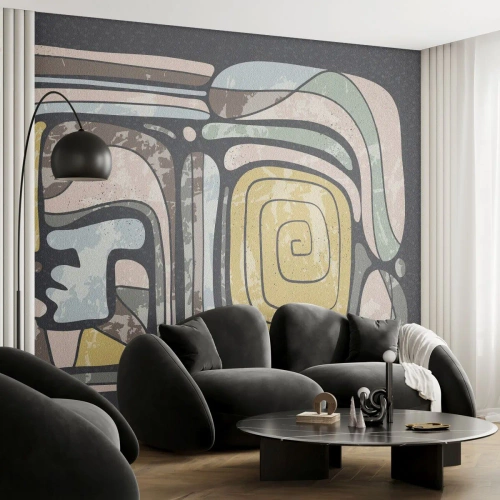 Fototapet Selvklæbende Deluxe Sticker - Abstraktion i en præcolumbiansk ånd - Abstraktion, Boho, Ældret - 500x350 cm