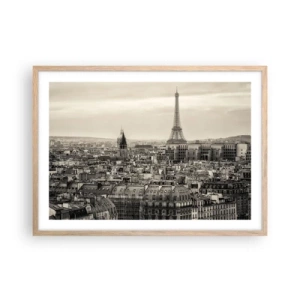 Plakat i ramme af lyst egetræ - Over Paris' hustage - 70x50 cm