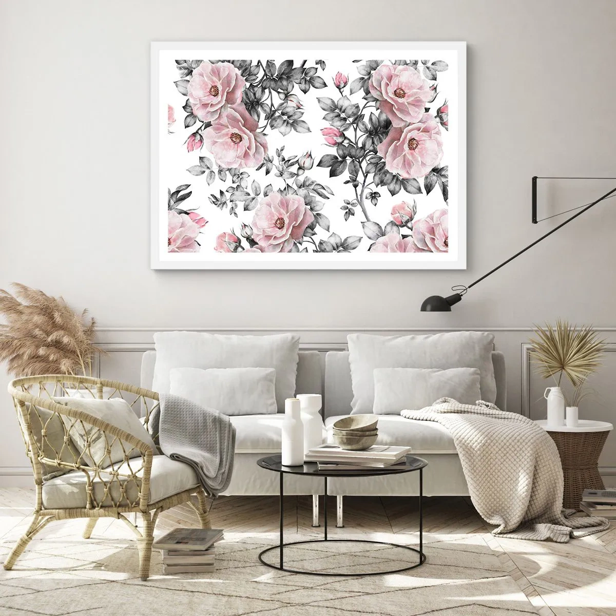 Plakat i hvid ramme - Forsvind i rosenblomsterne - 70x50 cm