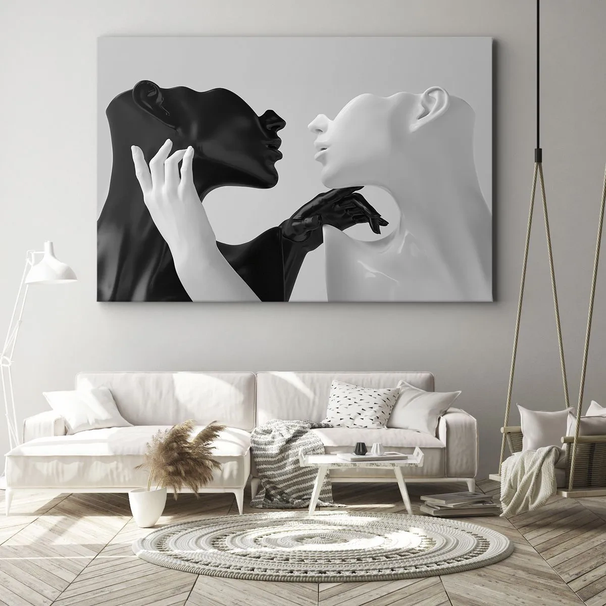 Lærredstryk - Billede på lærred - Sort-hvide silhuetter i dynamisk nærbillede - 70x50cm - Tiltrækning - begær - Moderne vægdekoration til stue og soveværelse ARTTOR