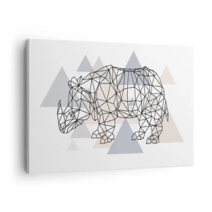 Lærredstryk - Billede på lærred - Geometrisk næsehorn på en baggrund af fine trekanter - 70x50cm - Kraftstruktur - Moderne vægdekoration til stue og soveværelse ARTTOR