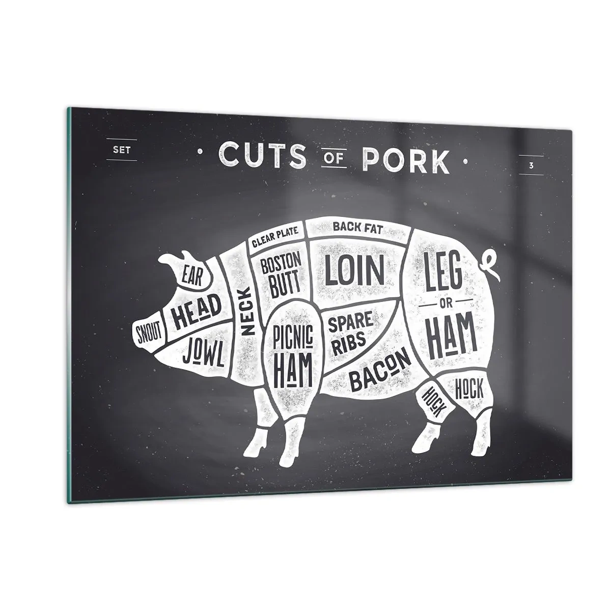 Billede på glas - Slagterens grundbog - 120x80 cm