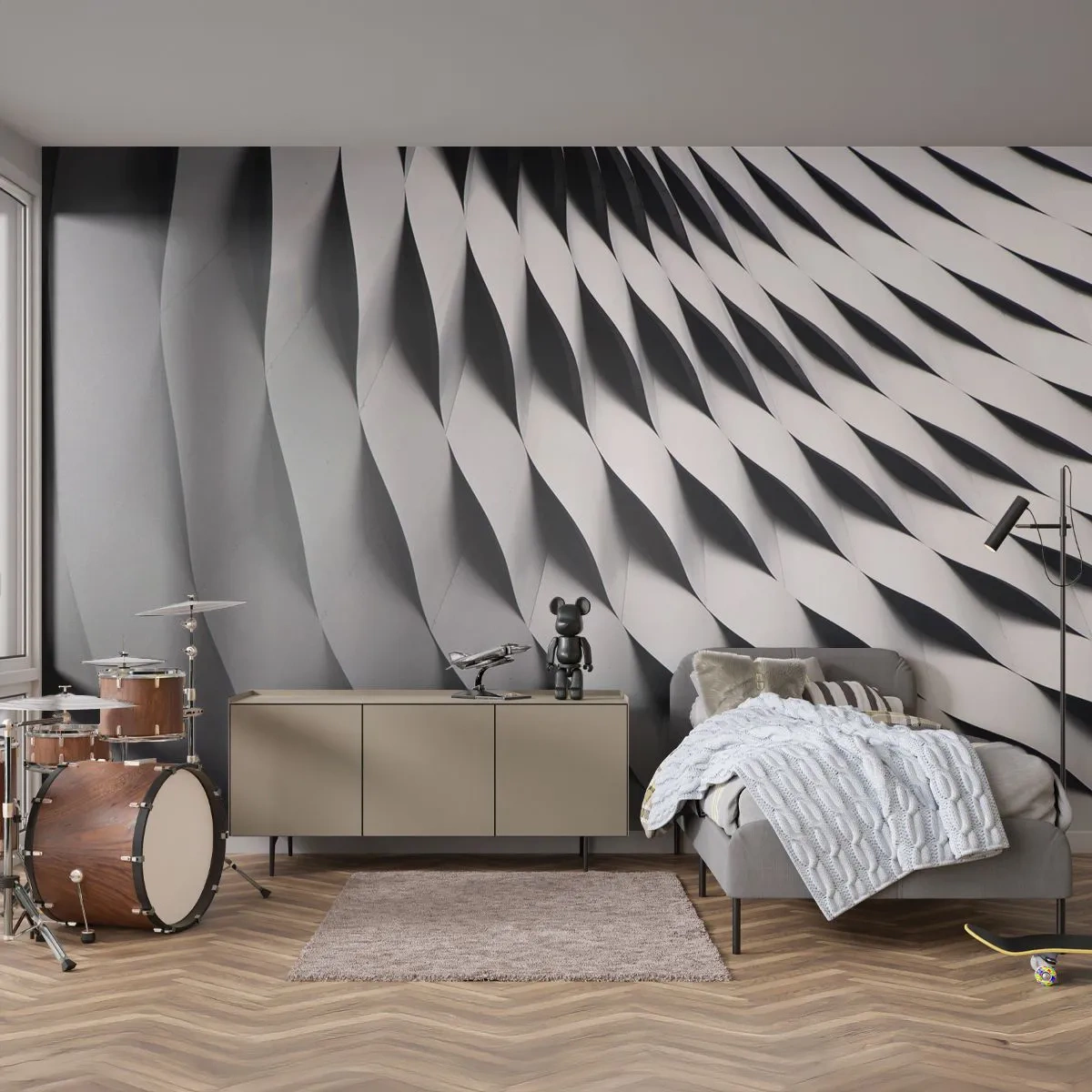 Fototapet Premium Sand - På bølgernes overflade - Moderne, Abstraktion, stål - 350x256 cm