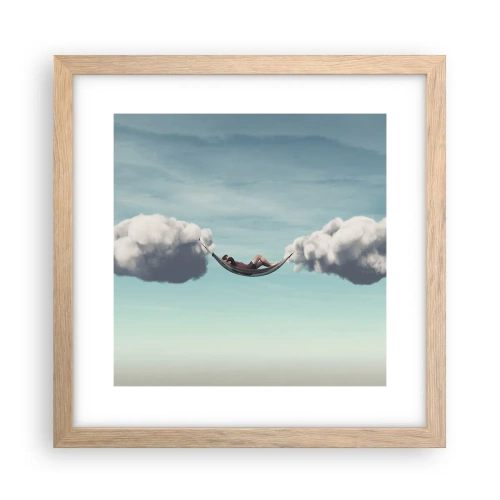 Plakat i ramme af lyst egetræ - Lykken i øjeblikket - 30x30 cm