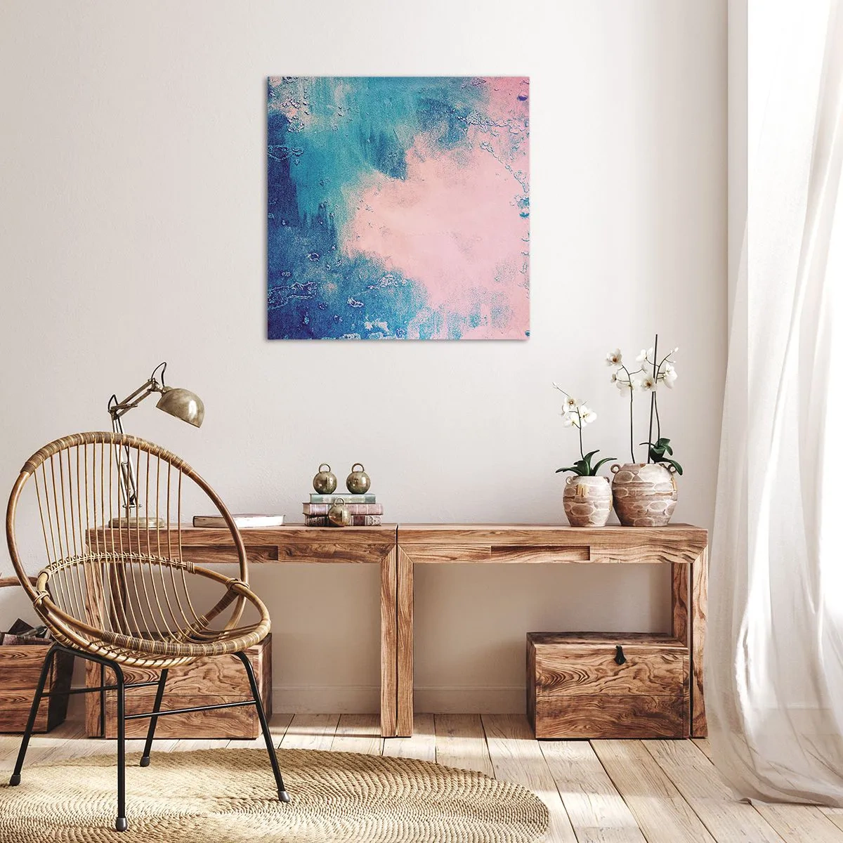 Lærredstryk - Billede på lærred - Blå omfavnelse - 50x50 cm