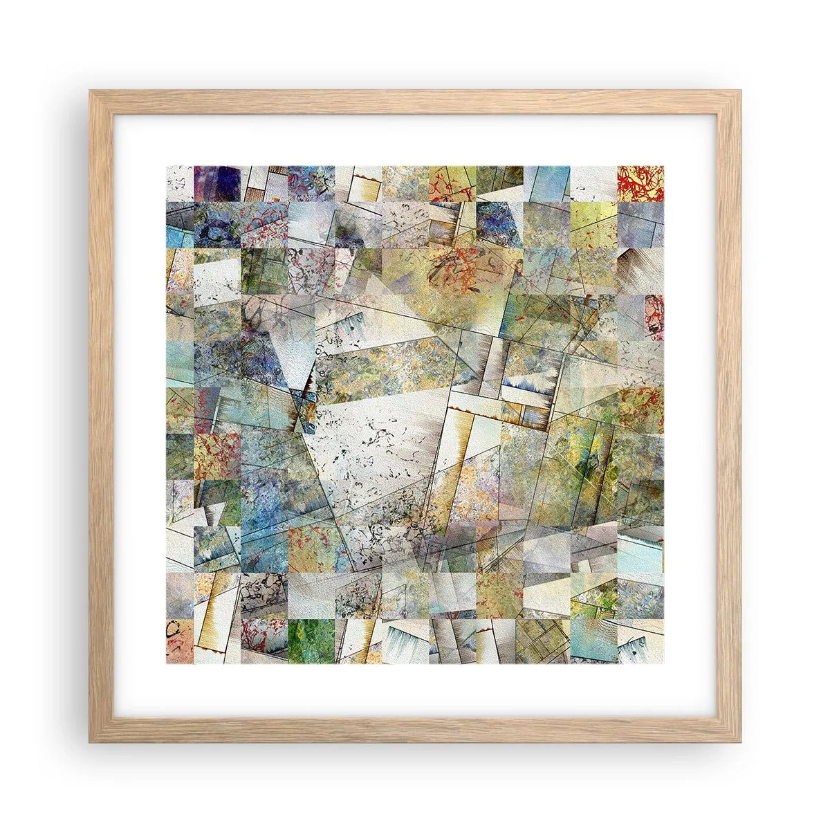 Plakat i ramme af lyst egetræ - Geometrisk ommøblering - 40x40 cm