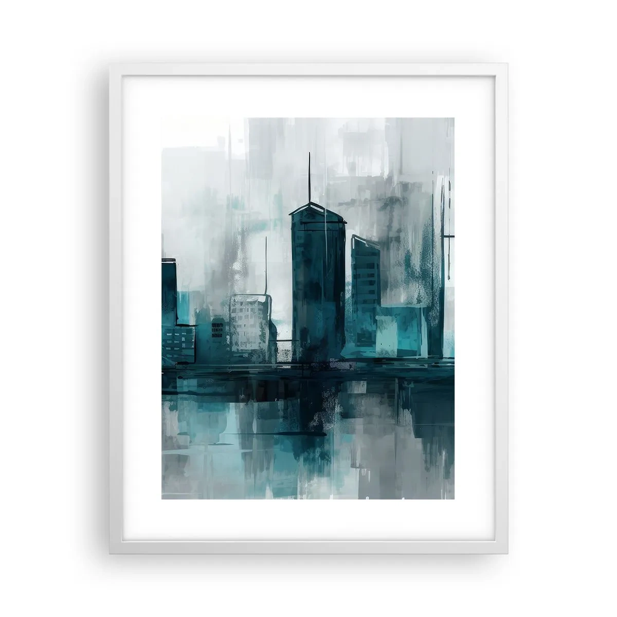 Plakat i hvid ramme - Regnfarvet by - 40x50 cm