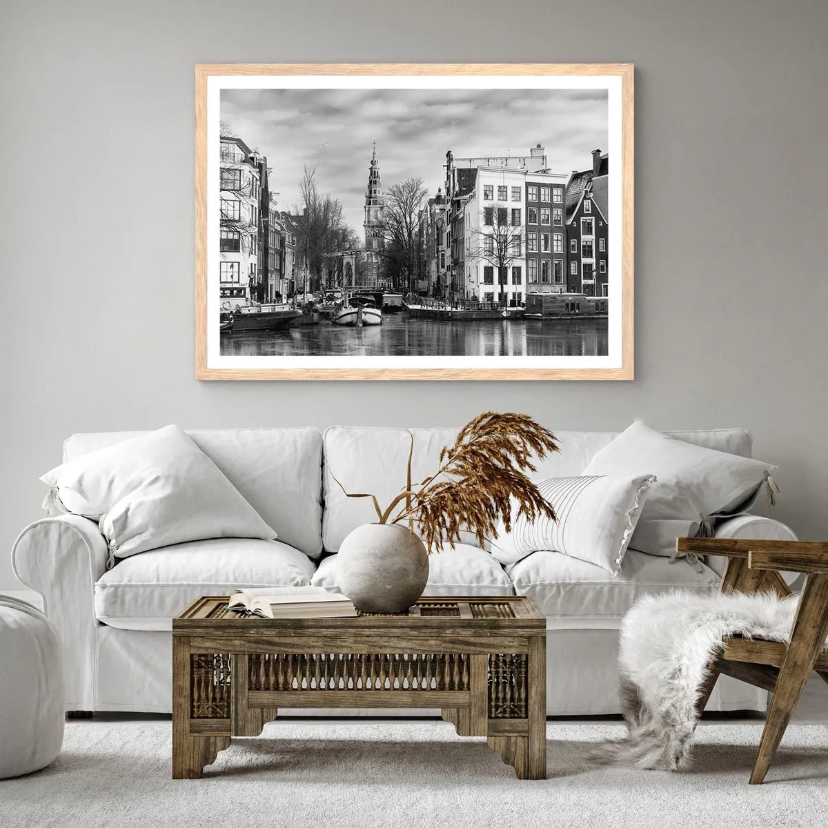 Plakat i ramme af lyst egetræ - Amsterdam stemning - 70x50 cm