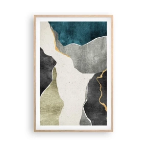 Plakat i ramme af lyst egetræ - Mosaikkomposition med en streng af guld - 61x91 cm