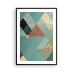 Plakat i sort ramme - Geometrisk komposition med trekanter i pastelfarver - 50x70cm - Enhed af mangfoldighed, mangfoldighed af enhed - Moderne vægdekoration til stue og soveværelse ARTTOR