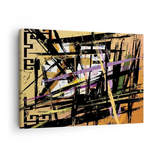 Lærredstryk - Billede på lærred - Abstrakte linjer og former på en beige baggrund - 70x50cm - Skarpt snit - Moderne vægdekoration til stue og soveværelse ARTTOR