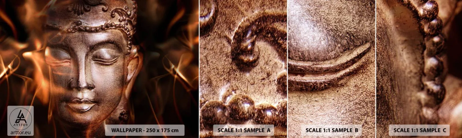 Prøve Fototapet Selvklæbende Deluxe Sticker - Den eksisterer kun her og nu - Buddha, Religion, Asien - 100x30 cm