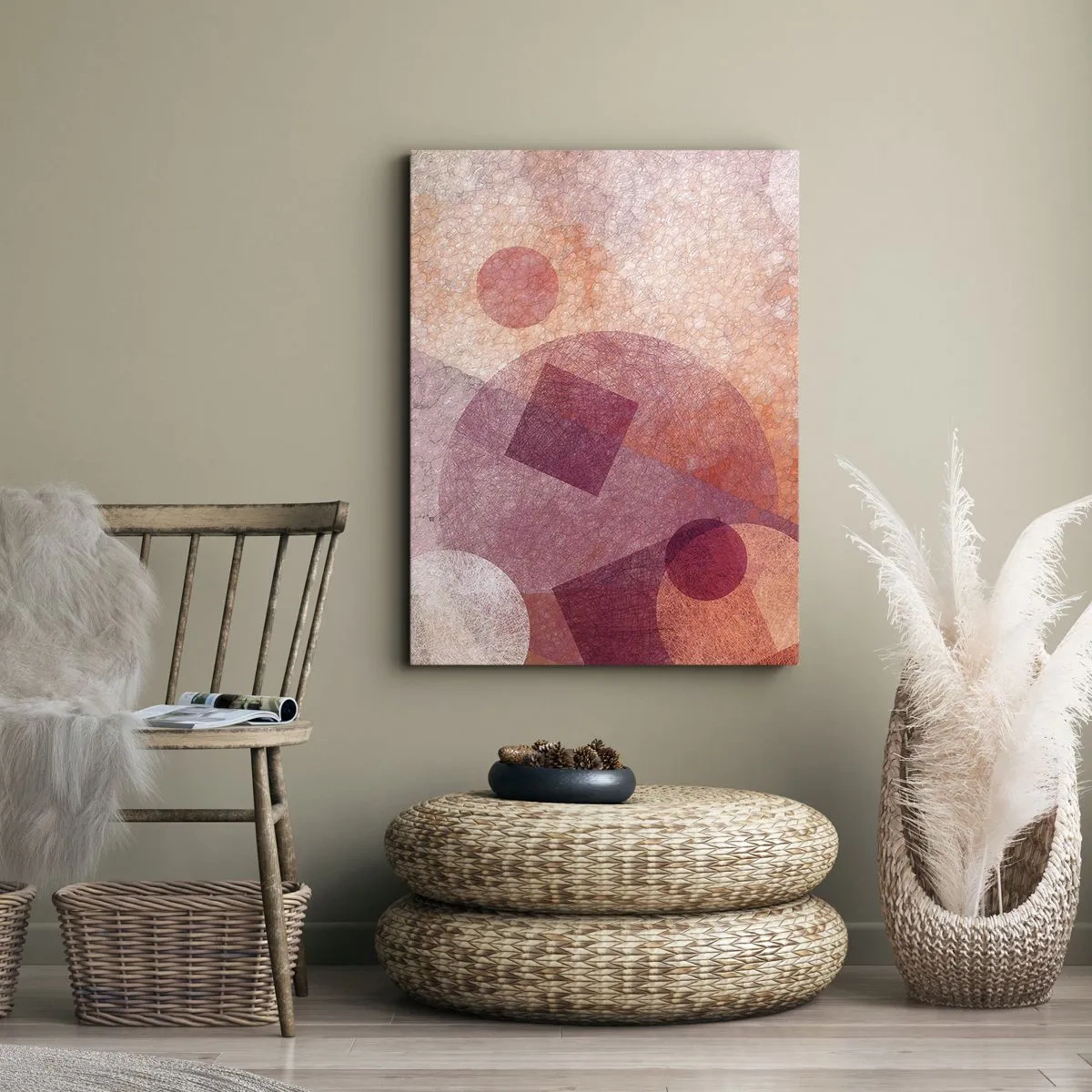 Lærredstryk - Billede på lærred - Geometriske transformationer i pink - 50x70 cm