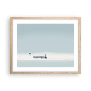 Plakat i ramme af lyst egetræ - Ja, jeg venter. - 50x40 cm