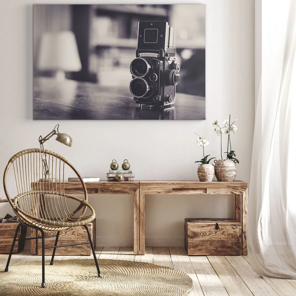Lærredstryk - Billede på lærred - Antik kamera i sort-hvid - 70x50cm - Magien i et gammelt fotografi - Moderne vægdekoration til stue og soveværelse ARTTOR