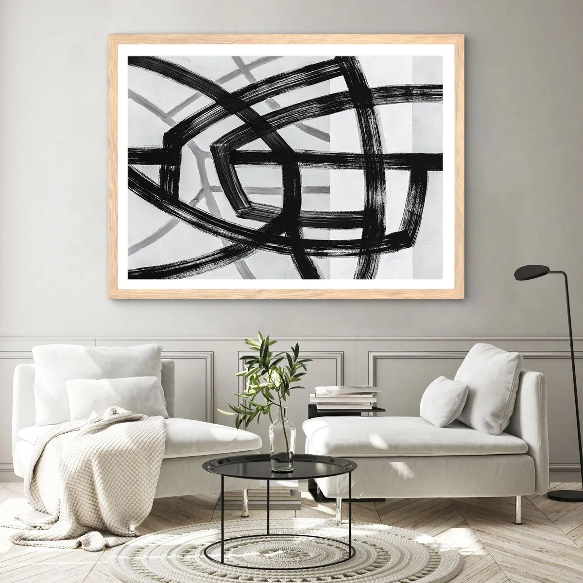 Plakat i ramme af lyst egetræ - Opbygning af dybde - 70x50 cm