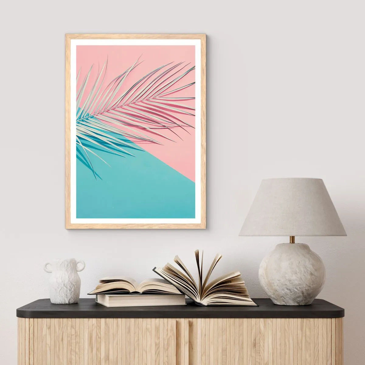 Plakat i ramme af lyst egetræ - Tropisk indtryk - 40x50 cm