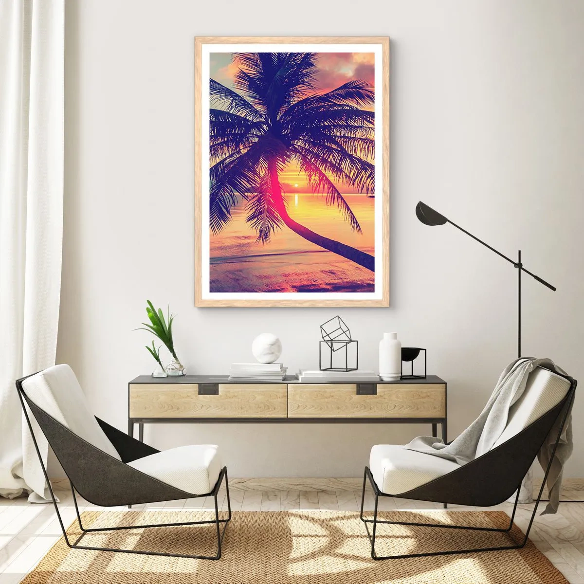 Plakat i ramme af lyst egetræ - En aften under palmerne - 70x100 cm