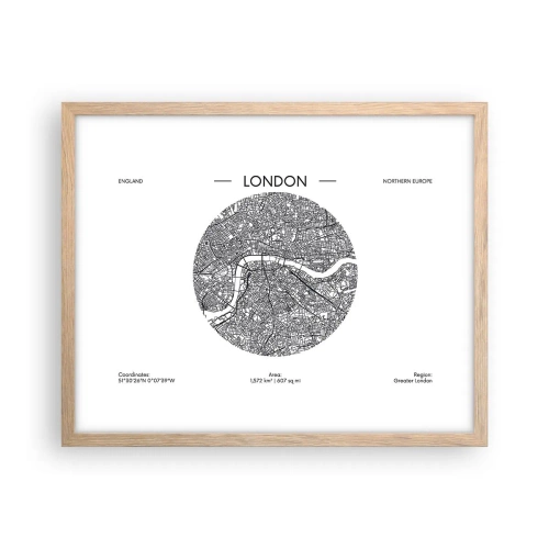 Plakat i ramme af lyst egetræ - Londons anatomi - 50x40 cm
