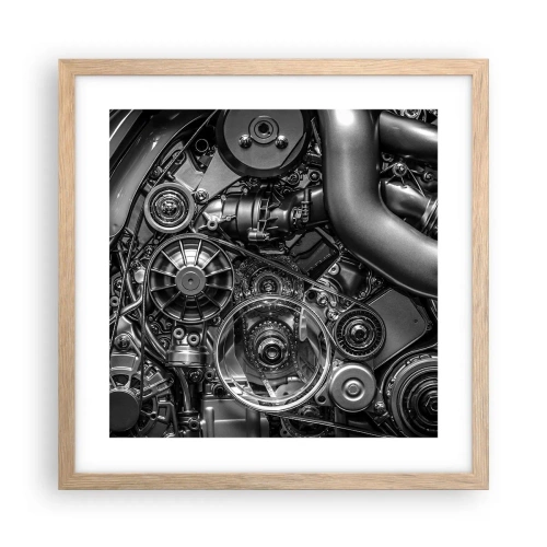 Plakat i ramme af lyst egetræ - Mekanikkens poesi - 40x40 cm
