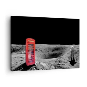 Lærredstryk - Billede på lærred - Rød telefonboks på månen - 70x50cm - Kosmisk vittighed - Moderne vægdekoration til stue og soveværelse ARTTOR