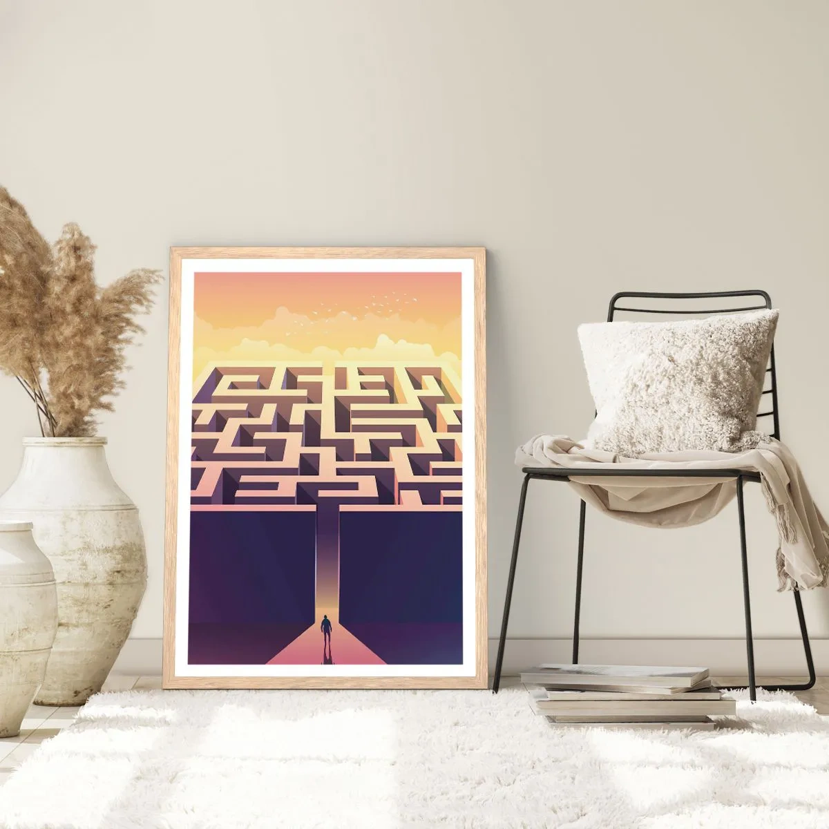 Plakat i ramme af lyst egetræ - Tid til beslutning - 70x100 cm