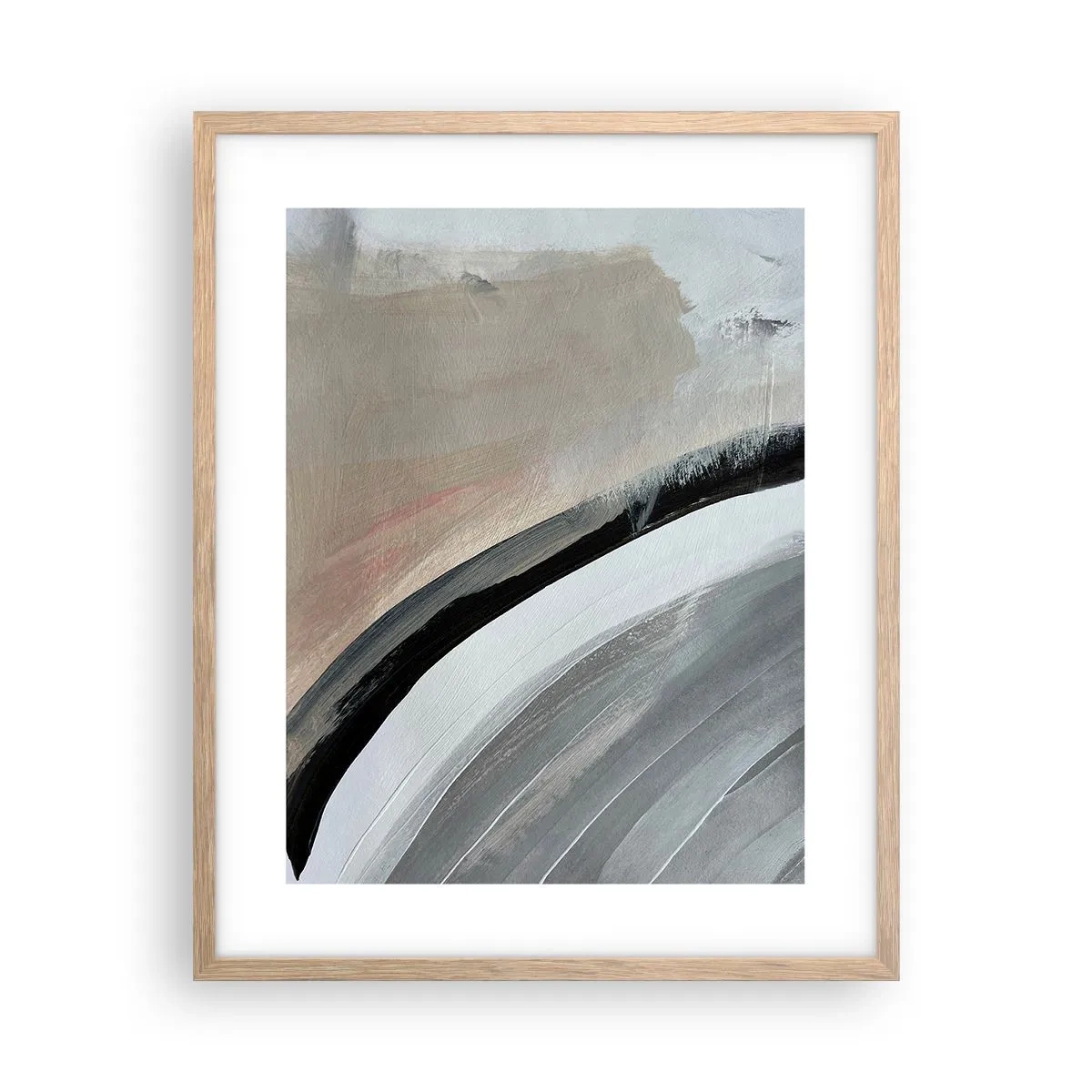 Plakat i ramme af lyst egetræ - Komposition: en bue af sort og gråt - 40x50 cm
