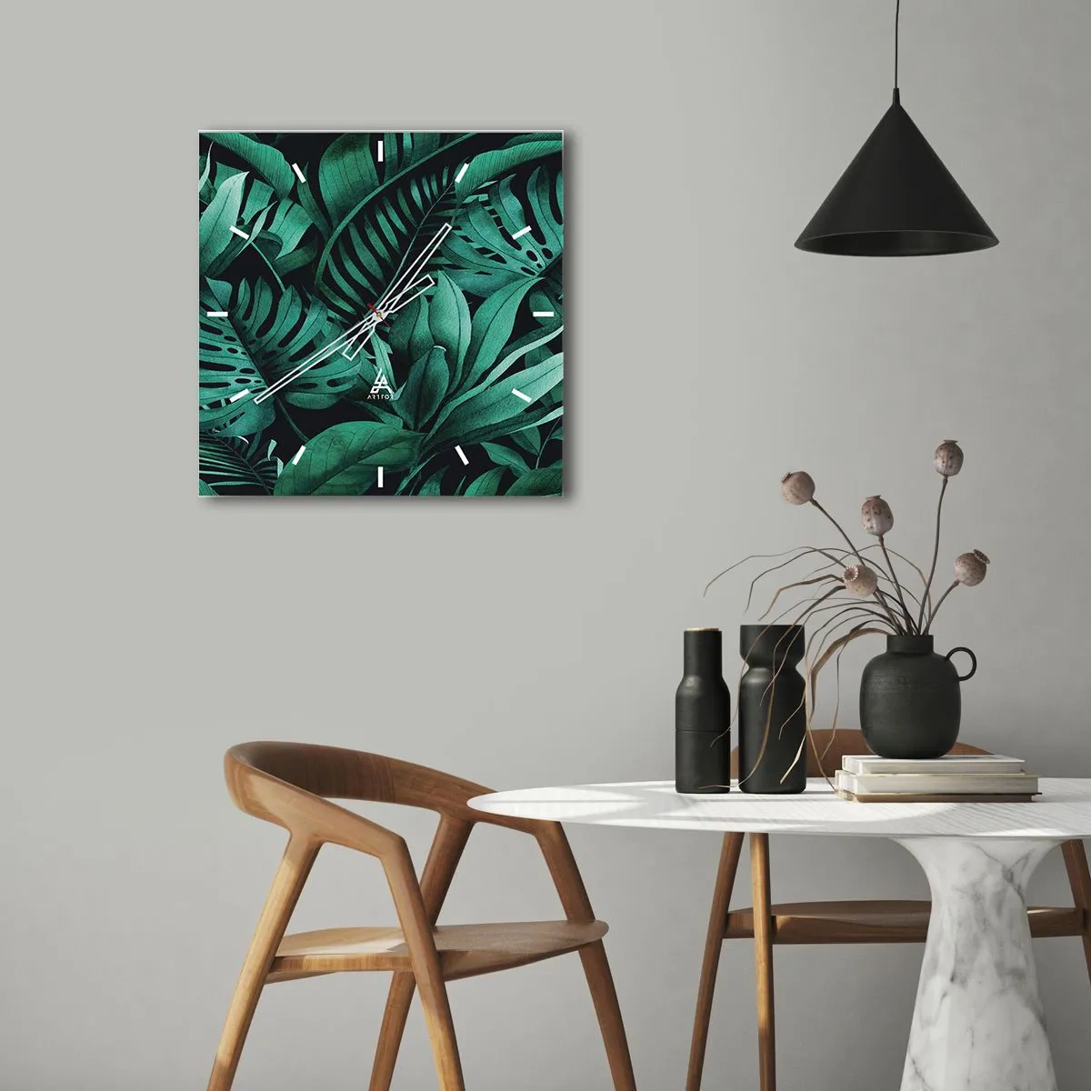 Vægur, Uret - Dyb tropisk grøn - 40x40 cm