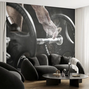 Fototapet Premium Sand - Udfordringen er taget imod! - Sport, Gym, Vægtløftning - 100x70 cm