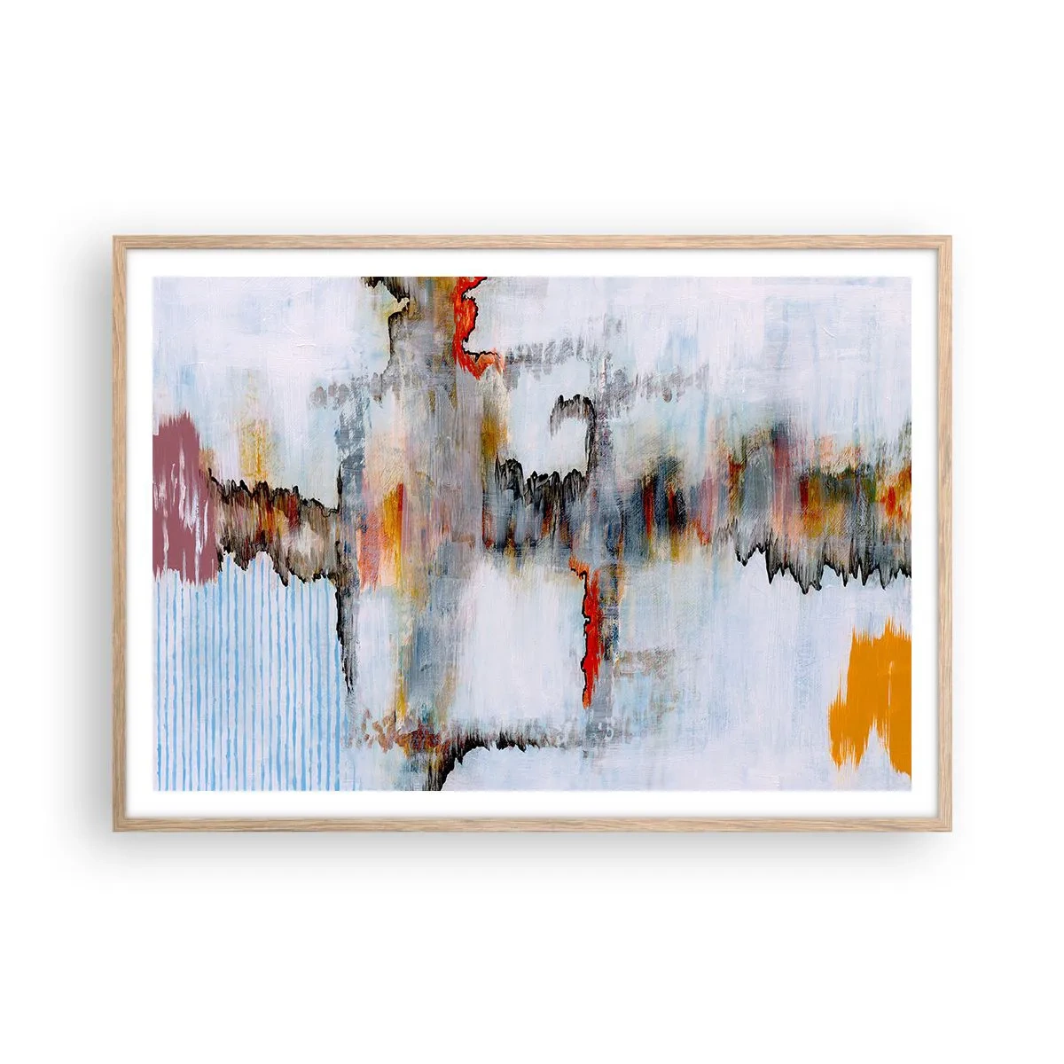 Plakat i ramme af lyst egetræ - En pind på vandet - 100x70 cm