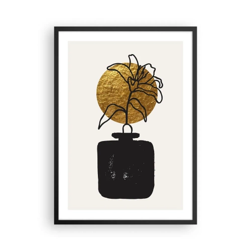 Plakat i sort ramme - Abstrakt komposition med en blomst og en gylden cirkel - 50x70cm - Skønhed i balance - Moderne vægdekoration til stue og soveværelse ARTTOR