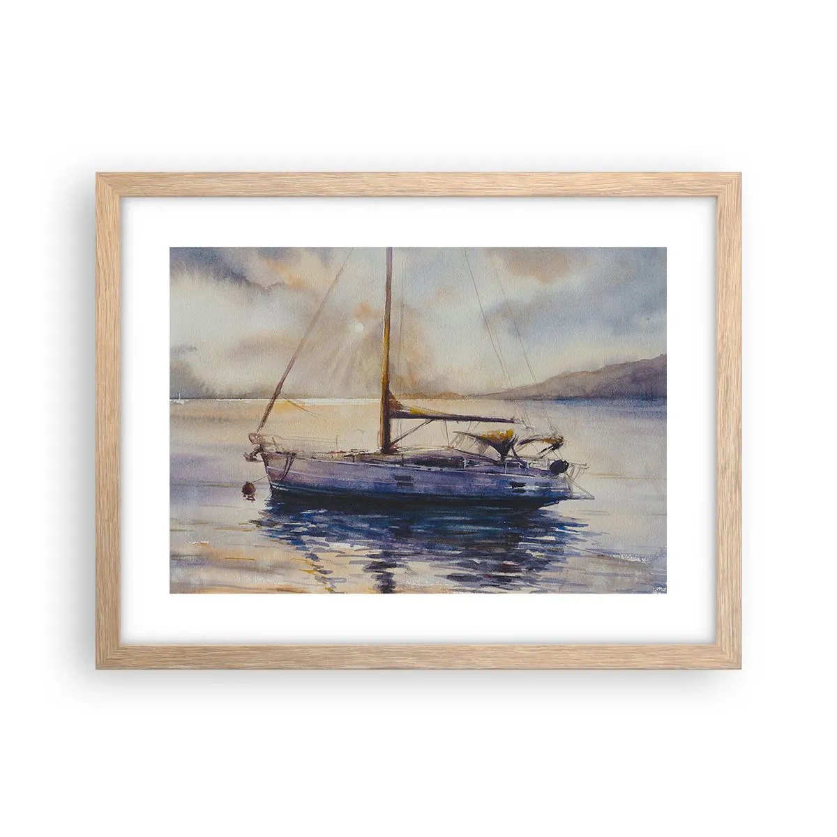 Plakat i ramme af lyst egetræ - Aften i bugten - 40x30 cm