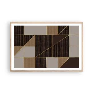 Plakat i ramme af lyst egetræ - En mosaik af brune og gyldne farver - 91x61 cm