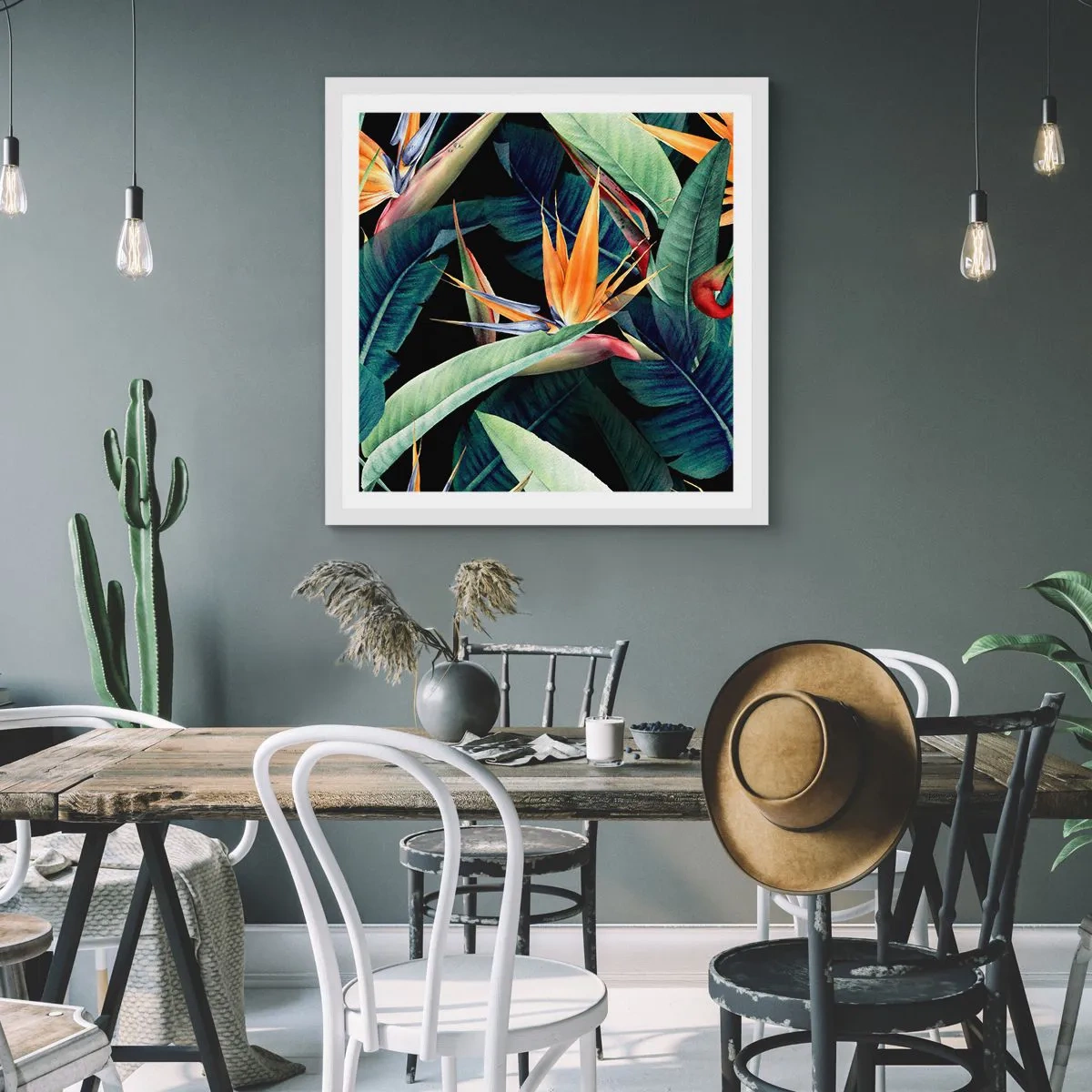 Plakat i hvid ramme - Flammeblomster i troperne - 40x40 cm