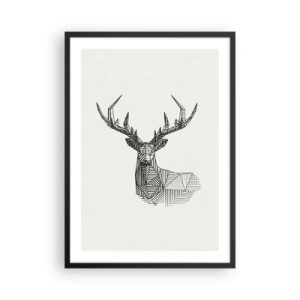 Plakat i sort ramme - Geometrisk silhuet af en hjort i sort-hvid stil - 50x70cm - Hjorte i kubistisk stil - Moderne vægdekoration til stue og soveværelse ARTTOR