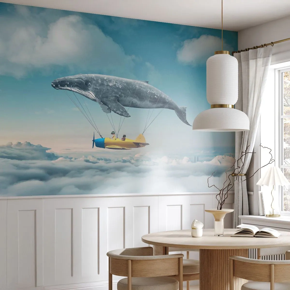 Fototapet Standard Eco - Hvorfor ikke? - Hval, Børn, Fly - 250x175 cm