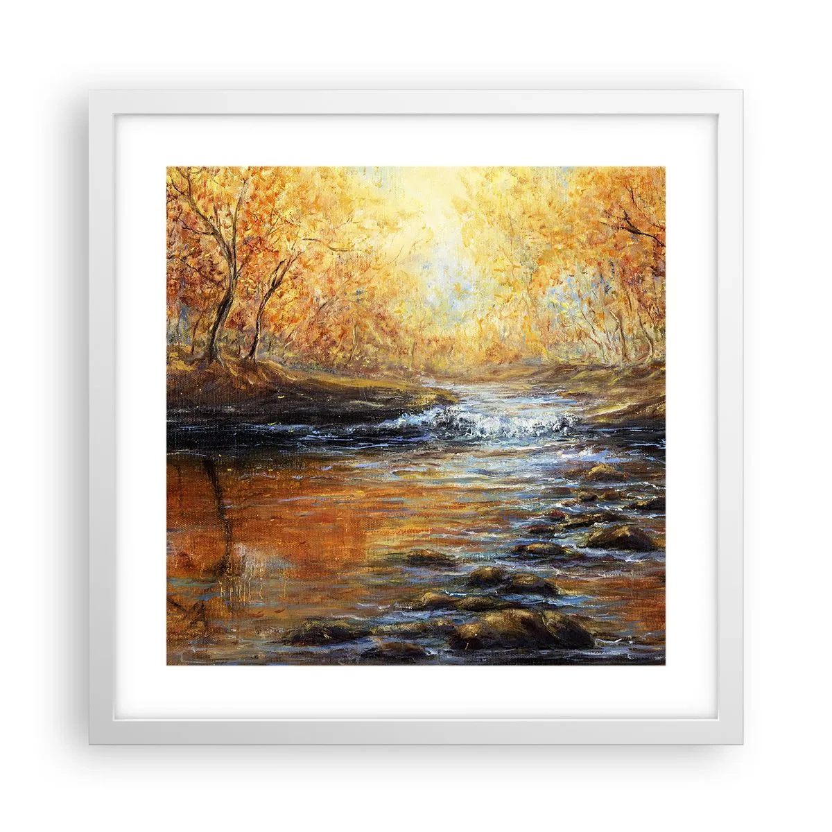 Plakat i hvid ramme - Gylden strøm - 40x40 cm