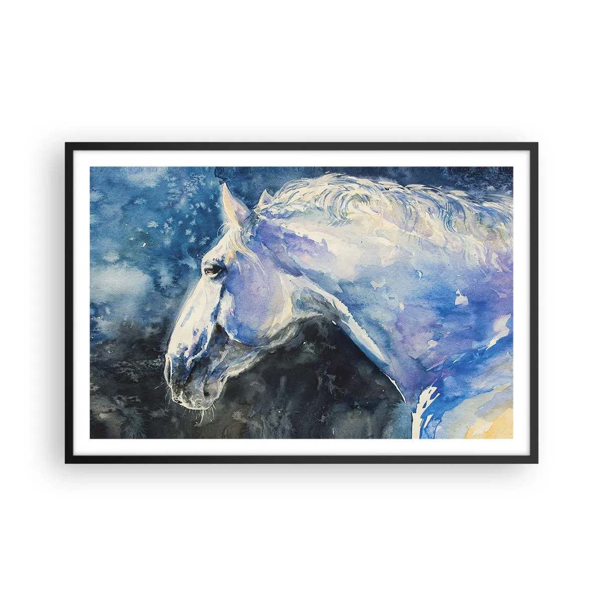 Plakat i sort ramme - Portræt i et blåt skær - 91x61 cm