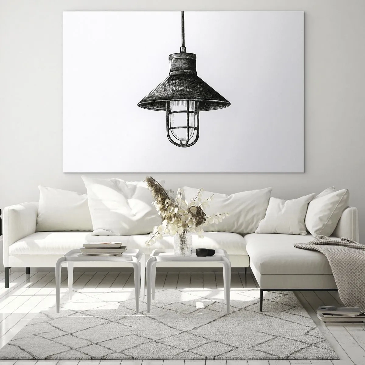 Billede på glas - Sort pendellampe i industriel stil - 70x50cm - Som for mange år siden... - Moderne vægdekoration til stue og soveværelse ARTTOR