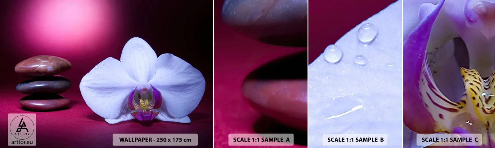 Prøve Fototapet Selvklæbende Deluxe Sticker - En undersøgelse af friskhed i lilla - Blomster, Spa, Sten - 100x30 cm