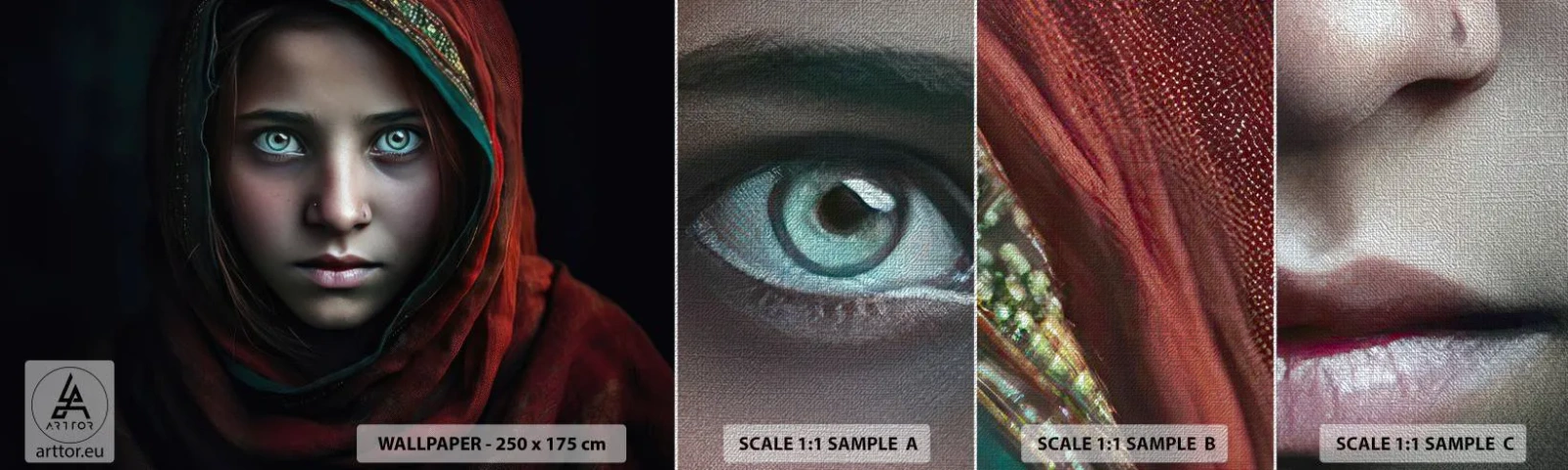 Prøve Fototapet Premium Canvas - Østens prinsesse - Pige, Portræt, Pakistan - 100x30 cm