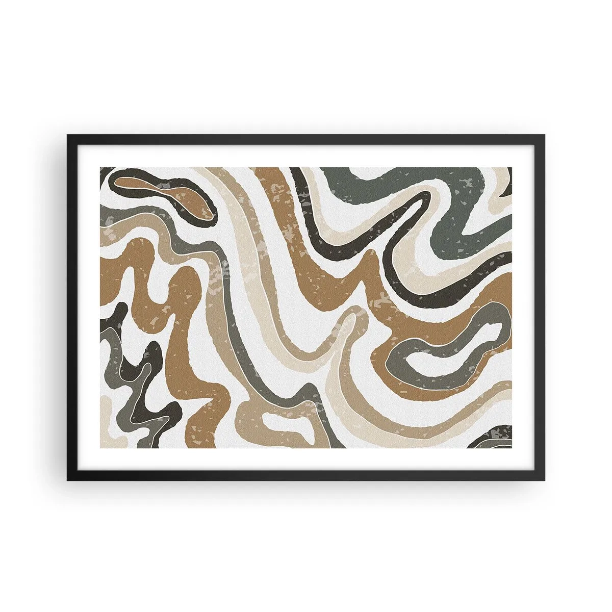 Plakat i sort ramme - Slyngninger af jordfarver - 70x50 cm