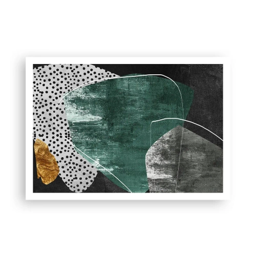 Plakat - Farverig abstraktion med en guldflager - 100x70 cm