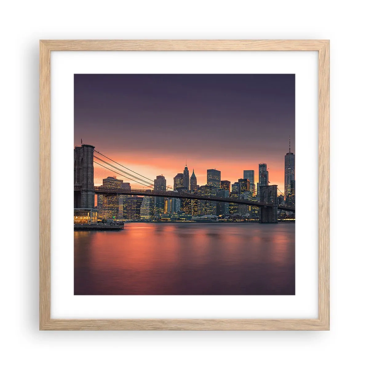 Plakat i ramme af lyst egetræ - Sænket i lilla stilhed - 40x40 cm
