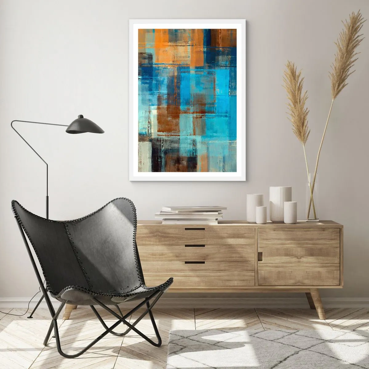 Plakat i hvid ramme - Gennem det blå slør - 70x100 cm