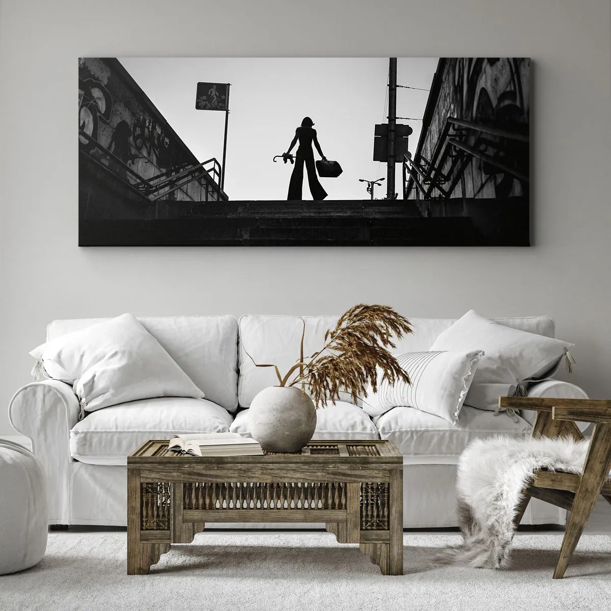 Lærredstryk - Billede på lærred - Vandring i byen - 100x40 cm
